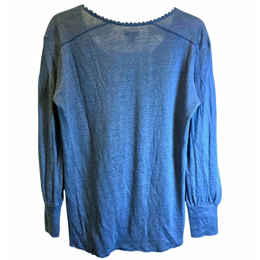 Sundance Forever and Always Linen Long Sleeve Pullover Top Sz Medium Blue - Picture 3 of 13